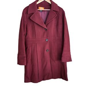 Michael Kors Wool Coat 14 Burgundy Red Jacket Button Pea Coat Academia Prep